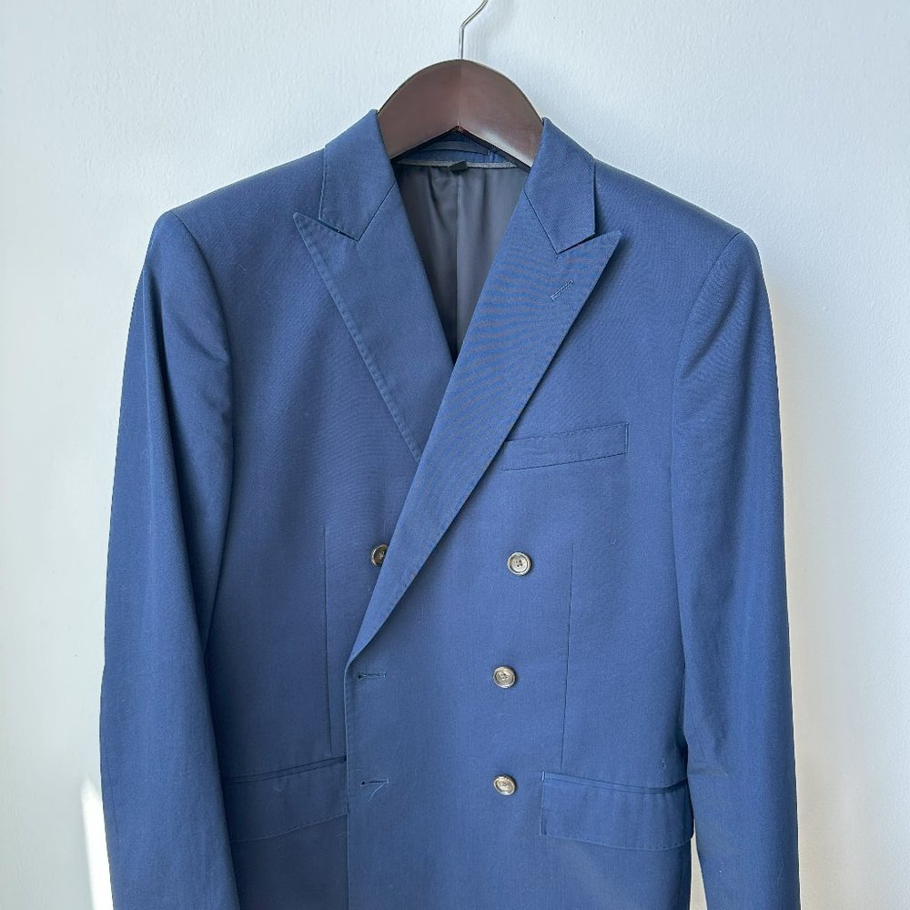J. Crew Ludlow Double Breasted Blue Cotton Suit